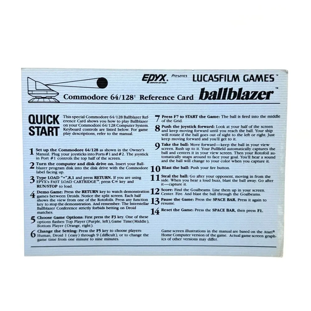 Ballblazer Commodore 64 128 Atari Lucasfilm Epyx 1985 Vintage Game Complete CIB